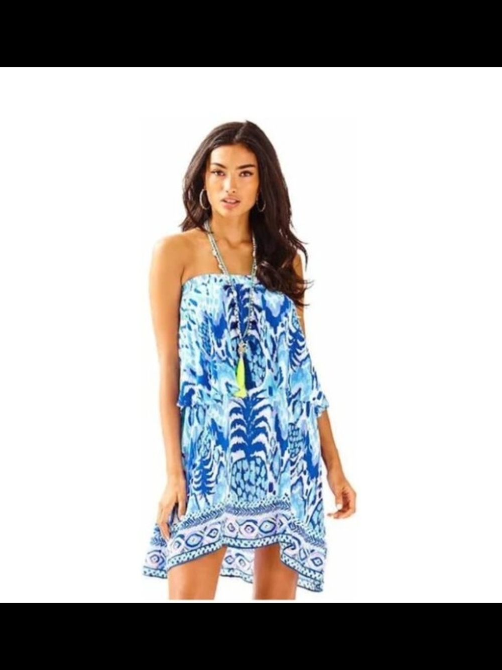 Lilly Pulitzer Blue Printed Strapless Summer Dress Sz L